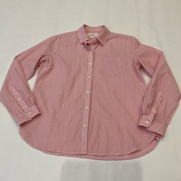 Trovata Birds of Paradis Pinstripe Long Sleeve Shirt Button Front Pink Small - Picture 6 of 10